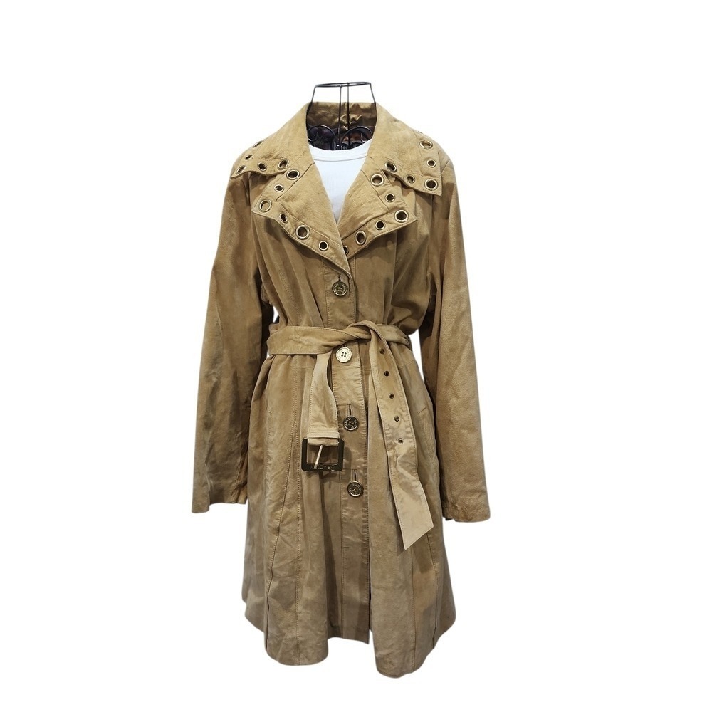 Bradley Bayou Trench Coat Womens Large Tan Suede Floral Lining Boho Chic Luxury